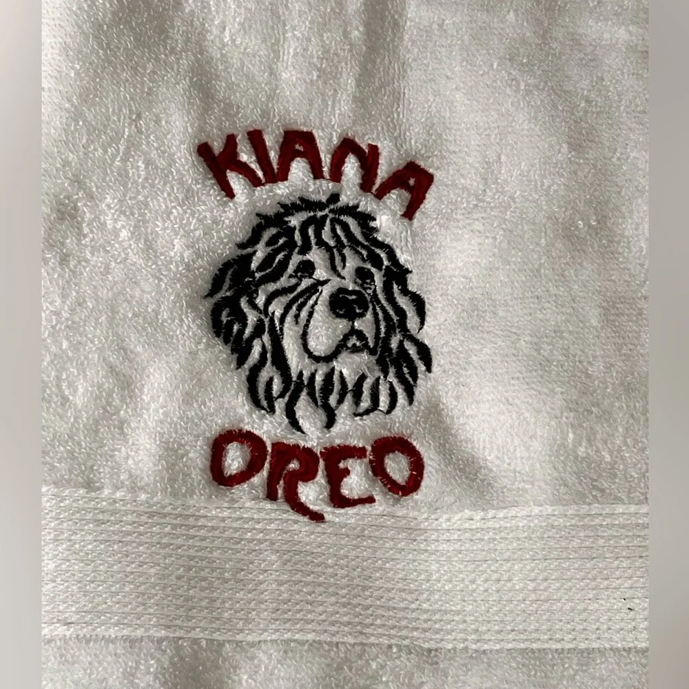 Hand Personalized Embroidered Pet Hand Towel with your Pet’s name. Dog cat fish